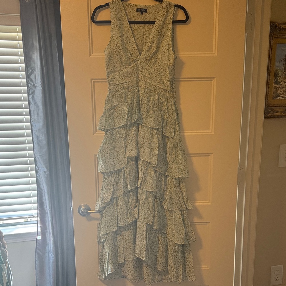 1 State Floral Green Tiered Maxi Dress